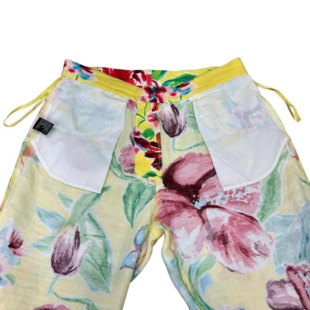 Lauren Ralph Lauren Linen Cropped Pants Women’s 8 Yellow Floral Tropical Hawaii - Picture 10 of 16